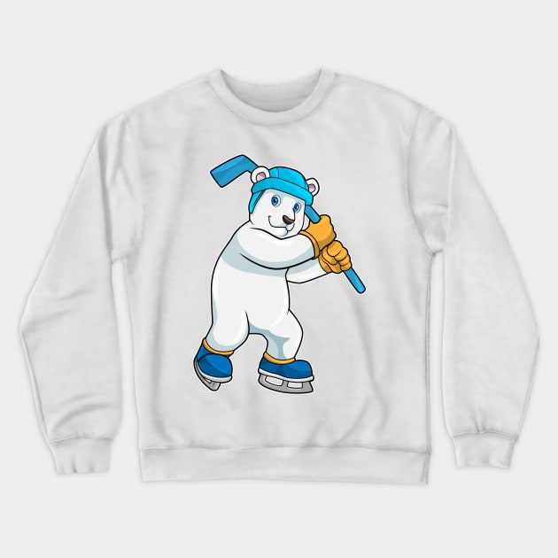 Polar bear at Ice hockey with Ice hockey stick Crewneck Sweatshirt by Markus Schnabel